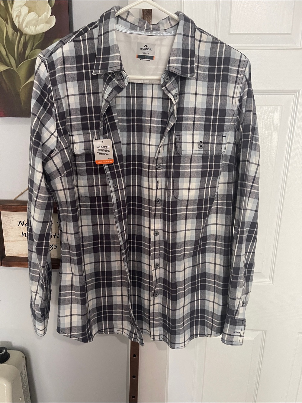 Women’s Gray & White Plaid Flannel Shirt